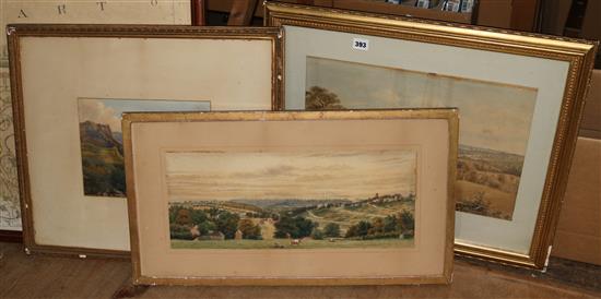 19C English School, watercolour of Tunbridge Wells, two other watercolours and a map (4)